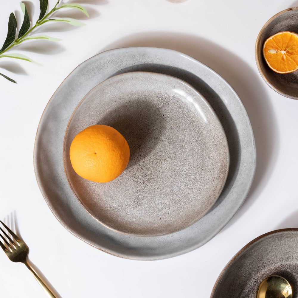 Rustic Handmade Ceramic Snack Plate Grey 8 Inch Nestasia