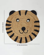 Handwoven Tiger Design Beige Round Jute Carpet For Bedroom And Hall