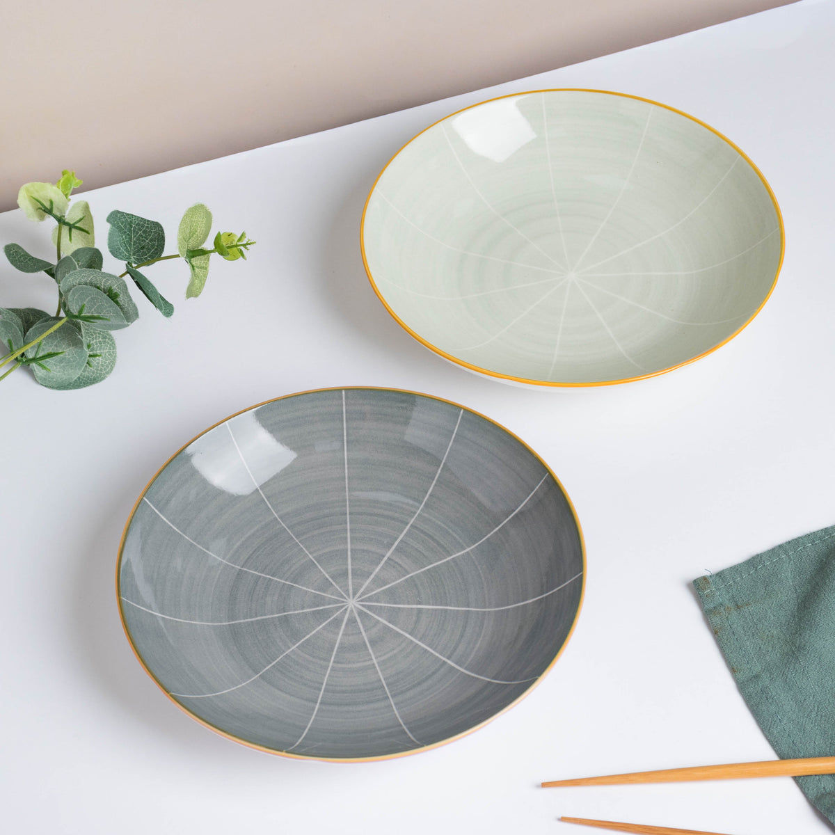 Willow Dark Grey Ceramic Pasta Plate 8 inch Nestasia