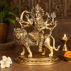 Brass Goddess Durga Sitting on Lion Statue (8 Inch) Vedansh Craft