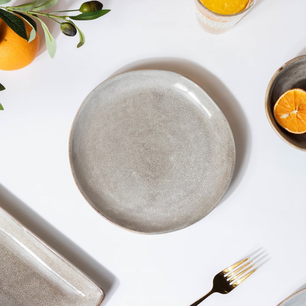 Rustic Handmade Ceramic Snack Plate Grey 8 Inch Nestasia