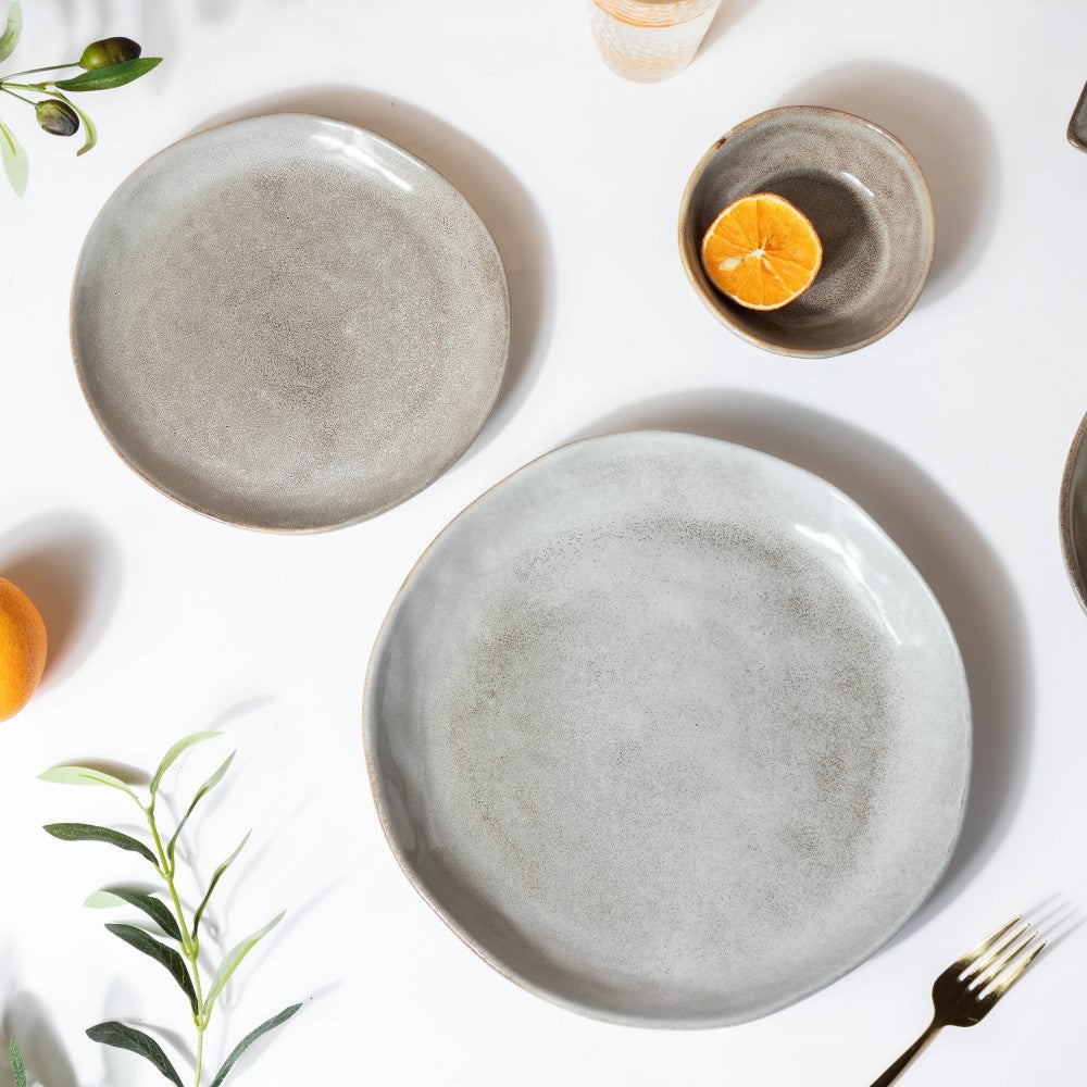 Rustic Handmade Ceramic Snack Plate Grey 8 Inch Nestasia