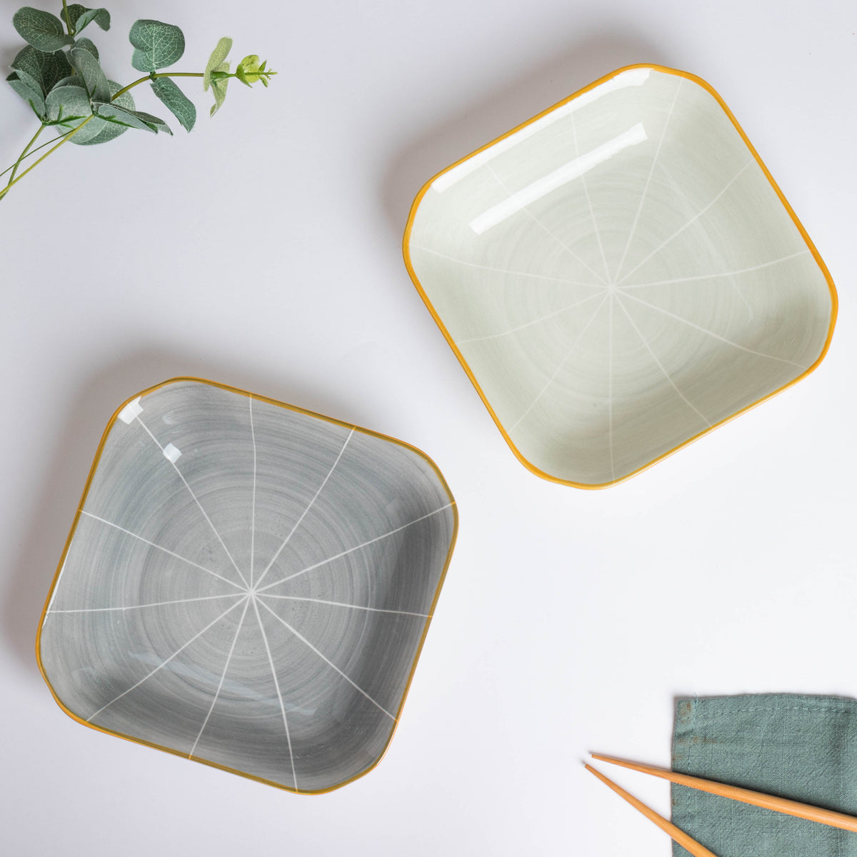 Willow Light Grey Square Ceramic Snack Plate Nestasia
