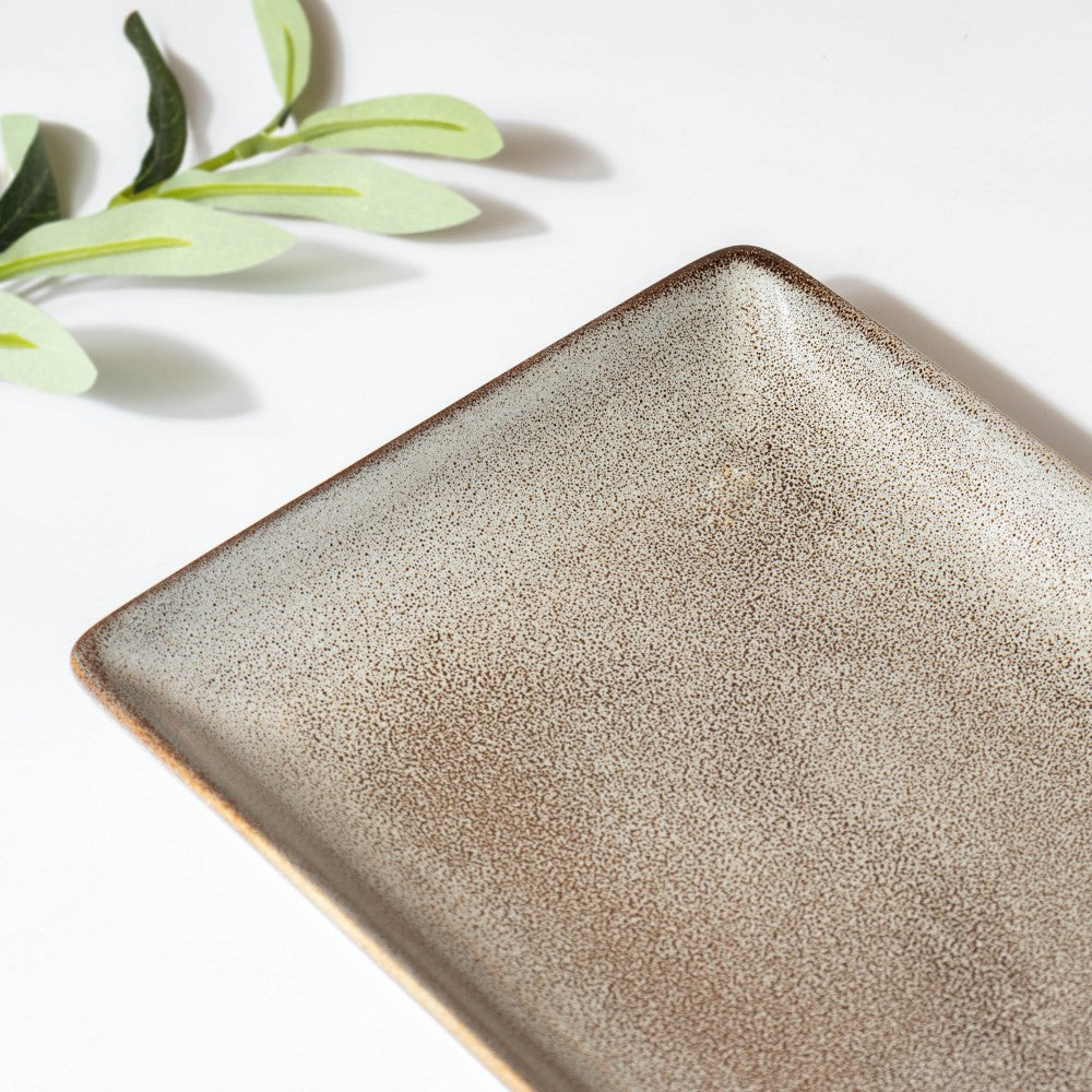 Rustic Handmade Ceramic Long Plate Grey 10 Inch
