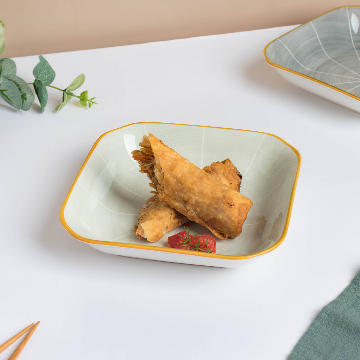 Willow Light Grey Square Ceramic Snack Plate Nestasia