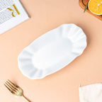Ceramic Scalloped Long Snack Plate Classic White 8 Inch Nestasia