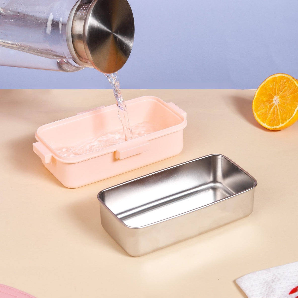 Stainless Steel Lunch Box For Office Small Pink 530ml Nestasia