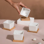White Ceramic Planter Square Set Of 4 Nestasia