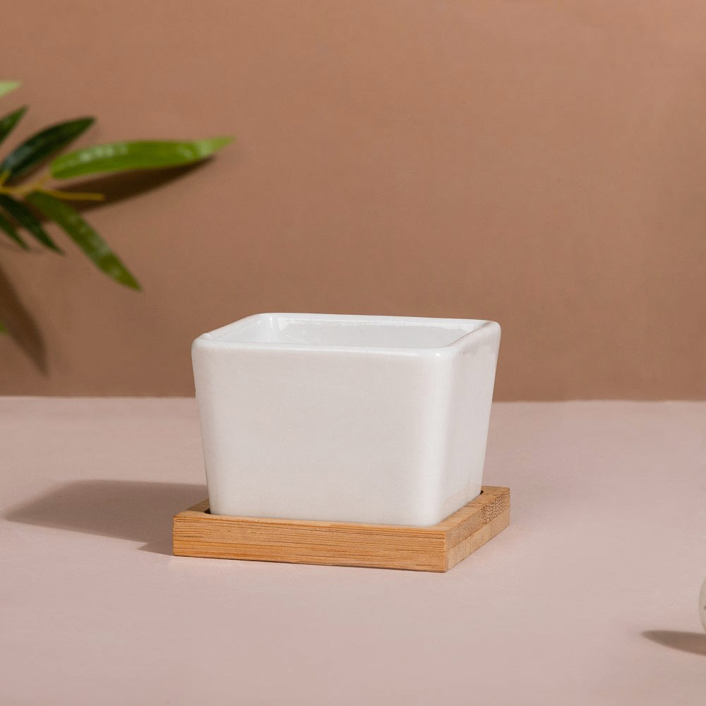 White Ceramic Planter Square Set Of 4 Nestasia