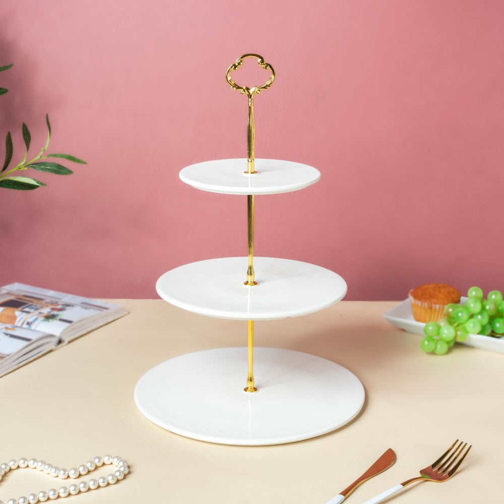 Serena 3 Tier Round Ceramic Dessert Stand White Nestasia