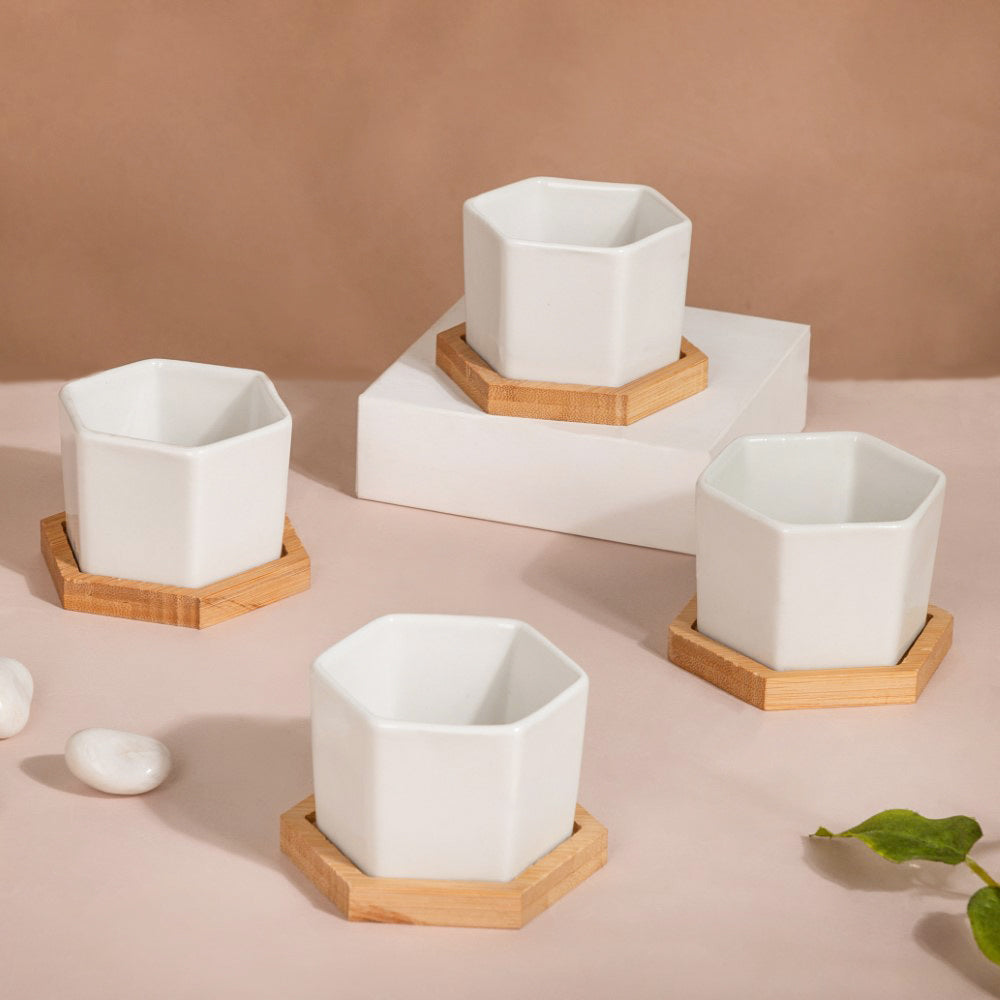 White Ceramic Planter Hexagon Set Of 4 Nestasia