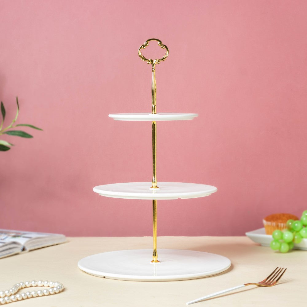 Serena 3 Tier Round Ceramic Dessert Stand White Nestasia