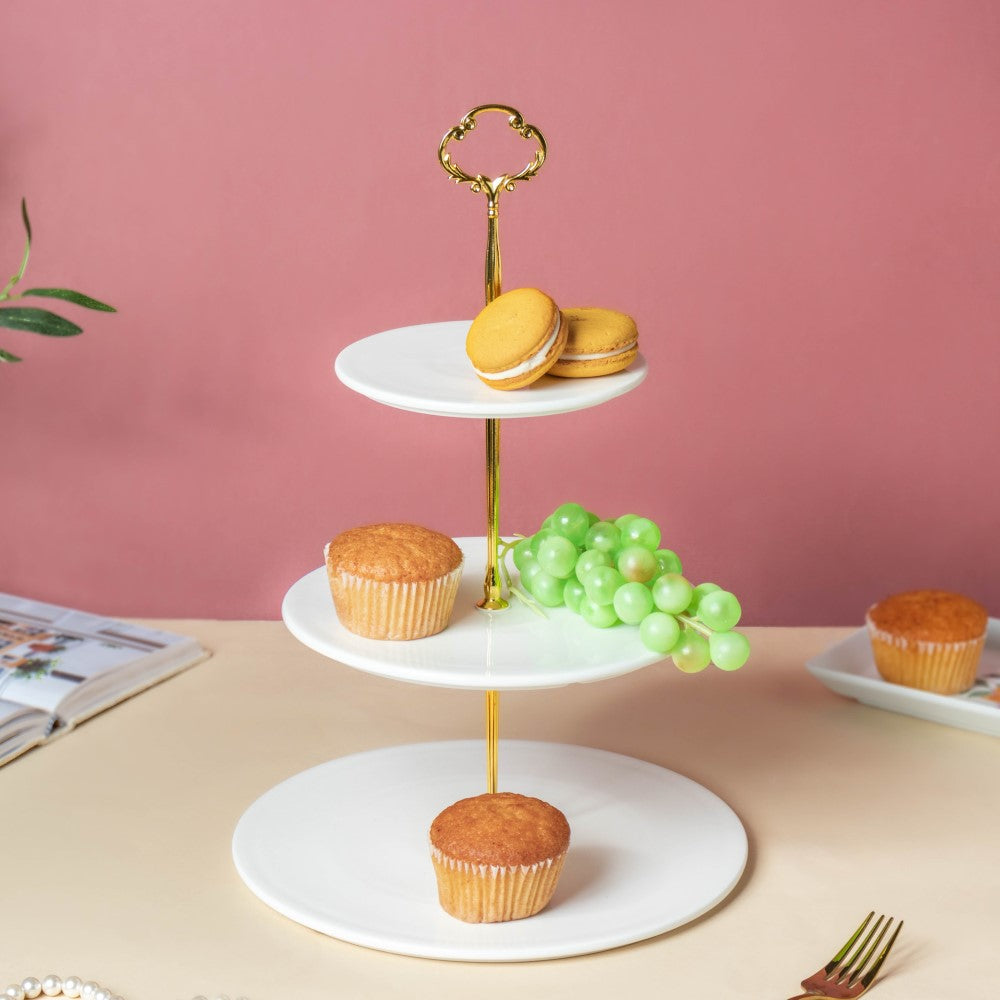 Serena 3 Tier Round Ceramic Dessert Stand White Nestasia