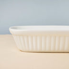 Classic Rectangle Ribbed Ceramic Baking Dish White 300 ml Nestasia