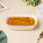 Classic Rectangle Ribbed Ceramic Baking Dish White 300 ml Nestasia