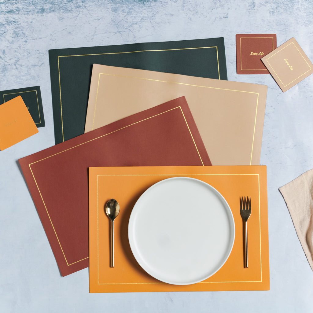 Leather Placemat And Coaster Set of 2 Nestasia