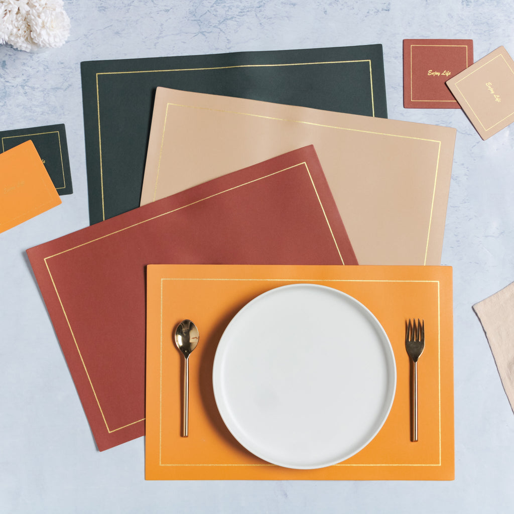 Leather Placemat And Coaster Set of 2 Nestasia