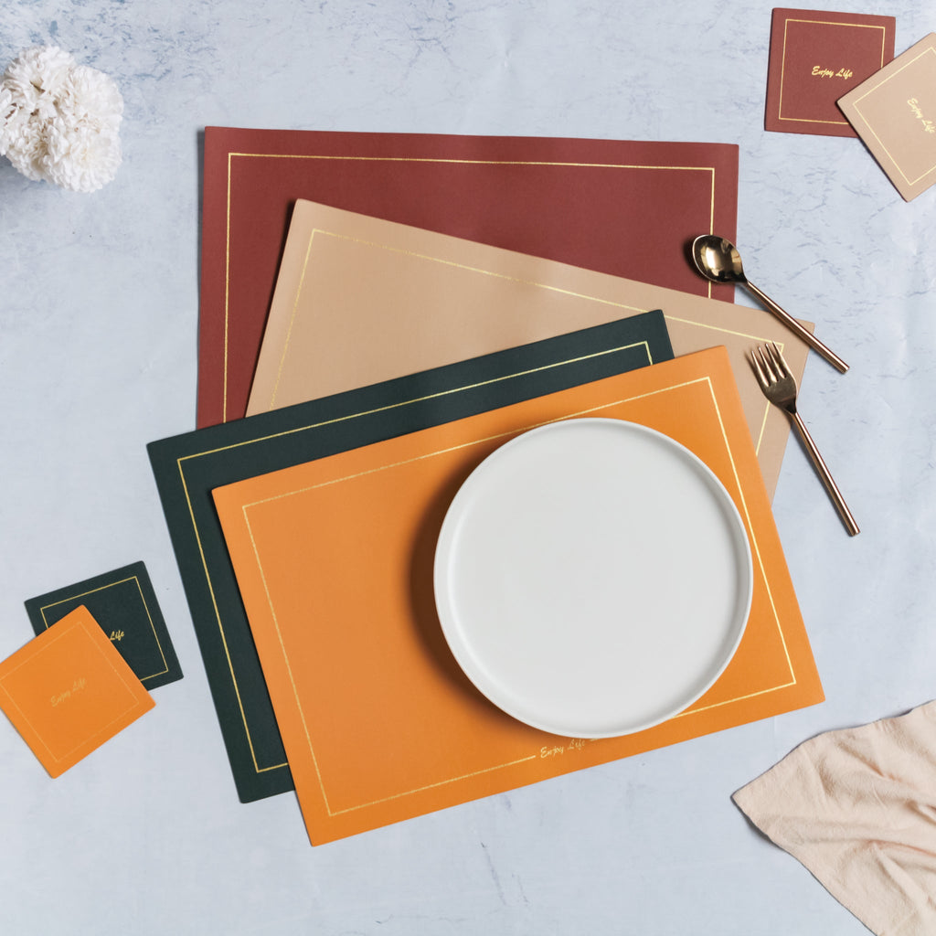 Leather Placemat And Coaster Set of 2 Nestasia