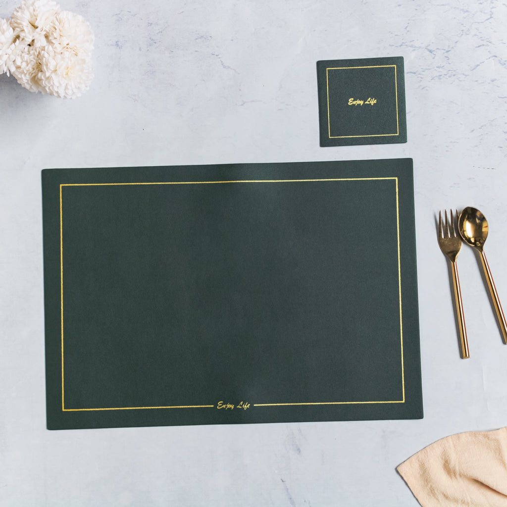 Leather Placemat And Coaster Set of 2 Nestasia