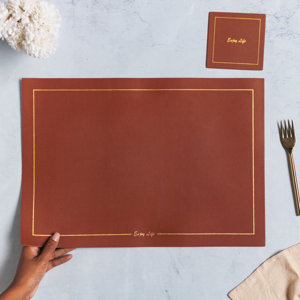 Leather Placemat And Coaster Set of 2 Nestasia