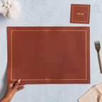 Leather Placemat And Coaster Set of 2 Nestasia