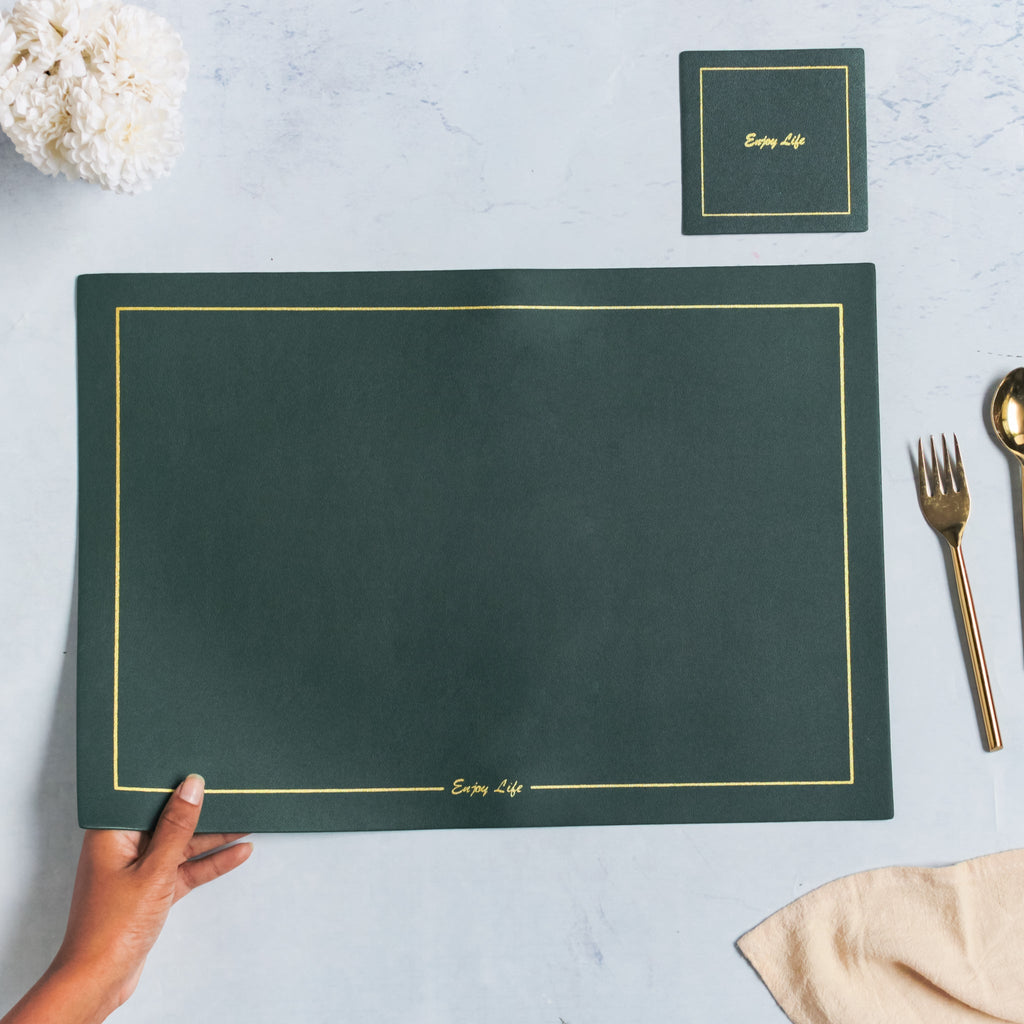Leather Placemat And Coaster Set of 2 Nestasia