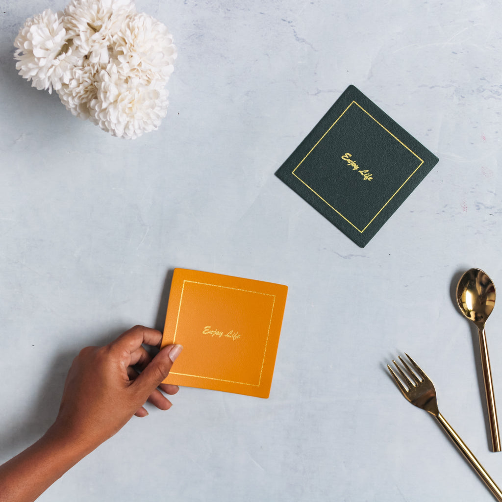 Leather Placemat And Coaster Set of 2 Nestasia
