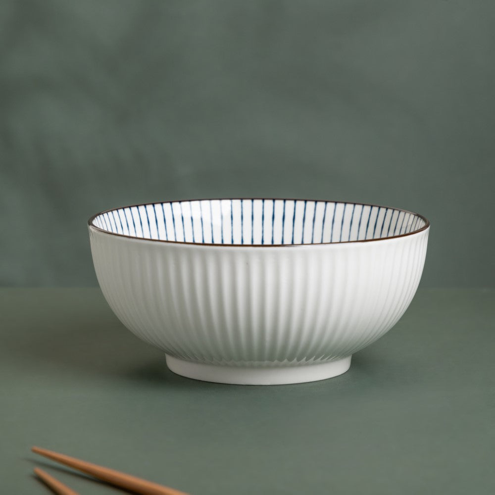Meraki Striped Ceramic Serving Bowl 800 ml Nestasia