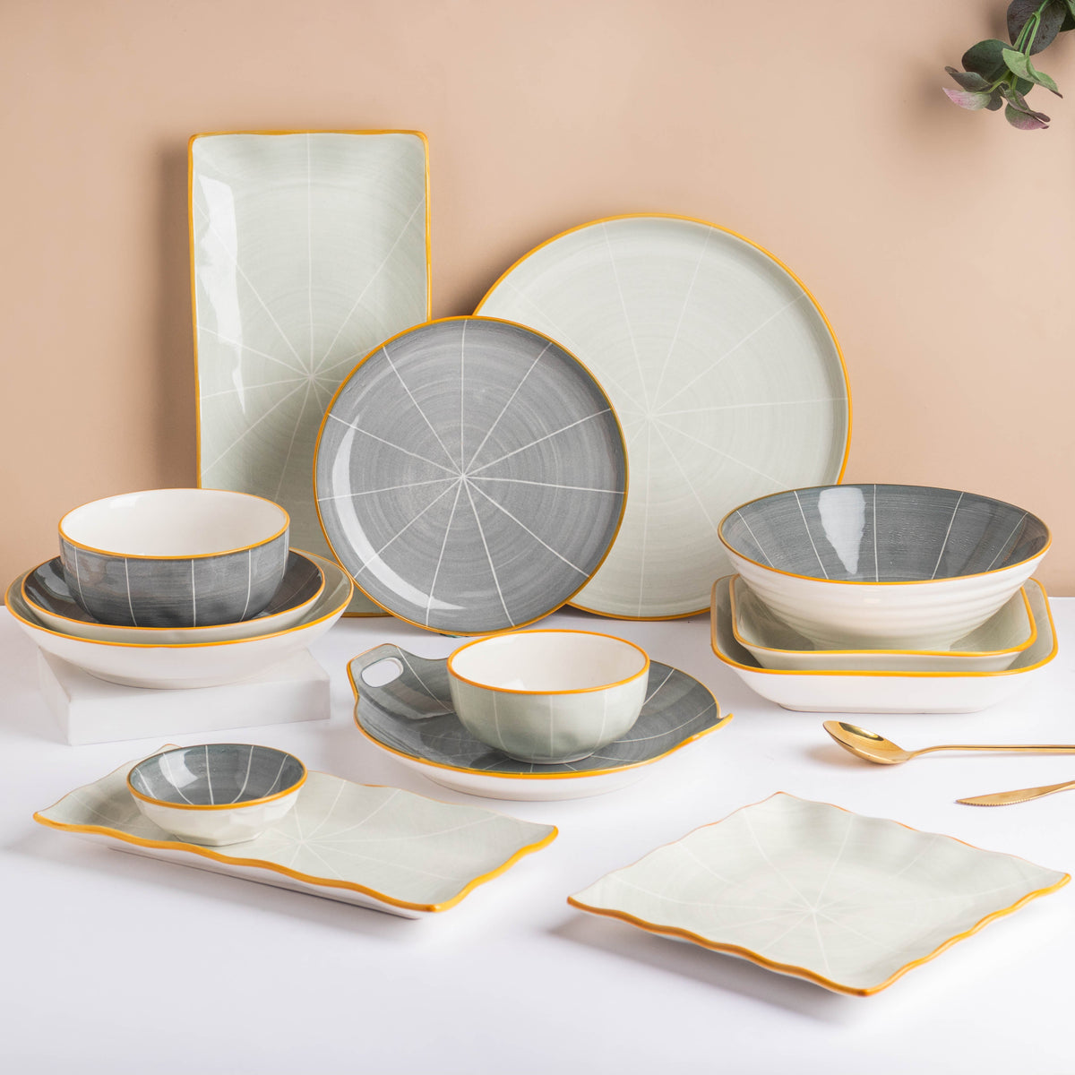 Willow Light Grey Square Ceramic Snack Plate Nestasia