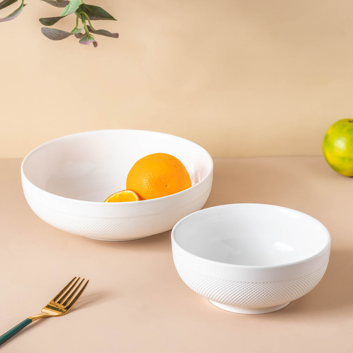 Riona Textured Ceramic Serving Bowl White 7 Inch Nestasia