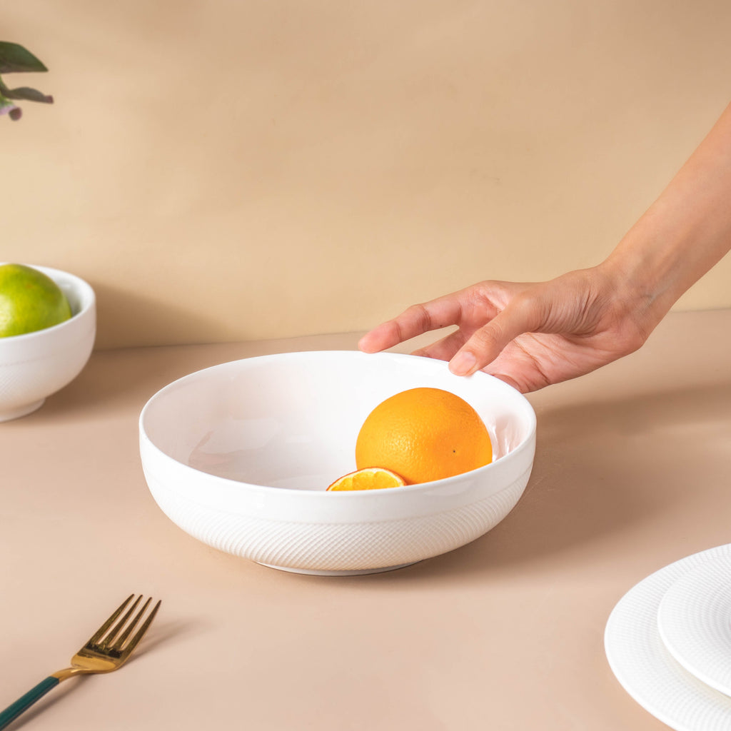 Riona Textured Ceramic Serving Bowl White 7 Inch Nestasia