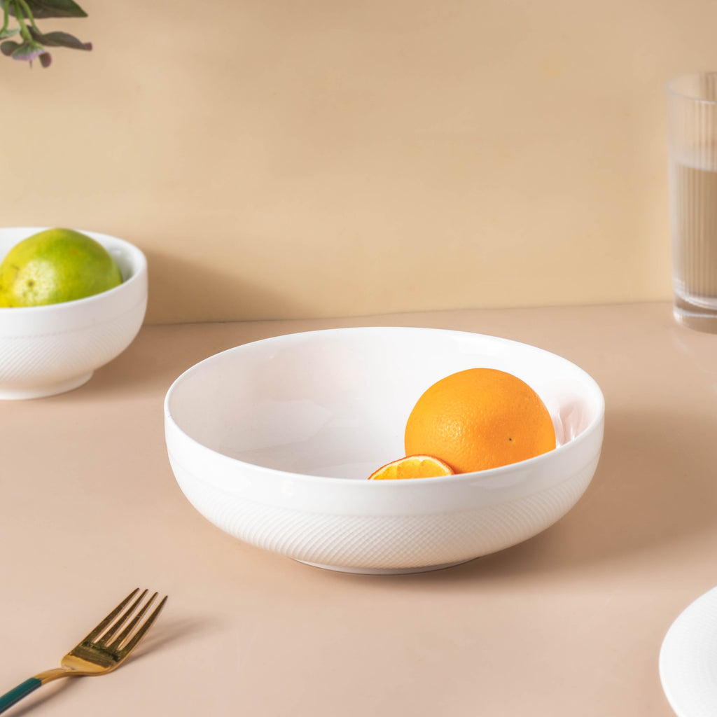 Riona Textured Ceramic Serving Bowl White 7 Inch Nestasia