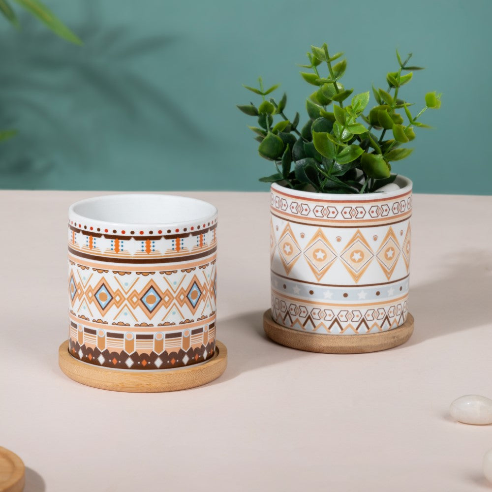 Botanic Expressions Ceramic Planter With Coaster Set Of 2 Nestasia