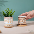 Botanic Expressions Ceramic Planter With Coaster Set Of 2 Nestasia