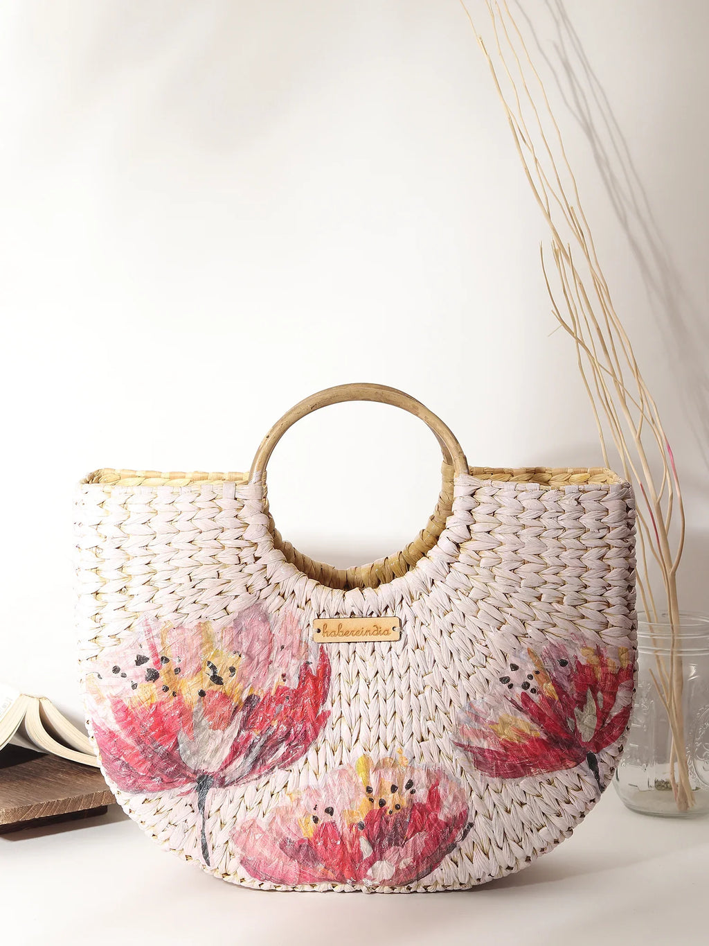 Handmade Seagrass Half Moon Tote Bag for Storage, Shopping