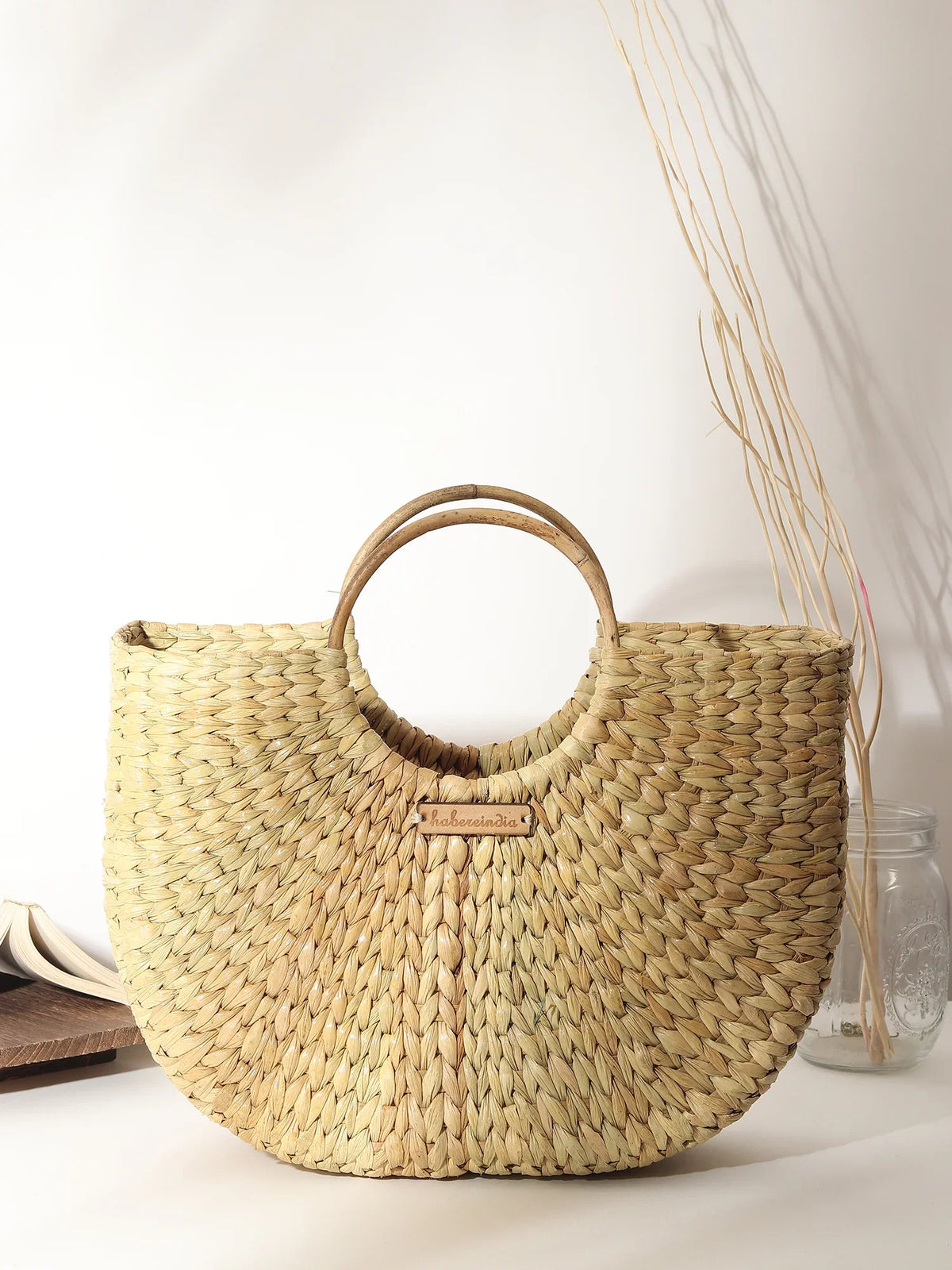 Handmade Seagrass U-Shape Tote Bag for Beach, Storage