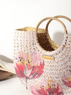 Handmade Seagrass Half Moon Tote Bag for Storage, Shopping