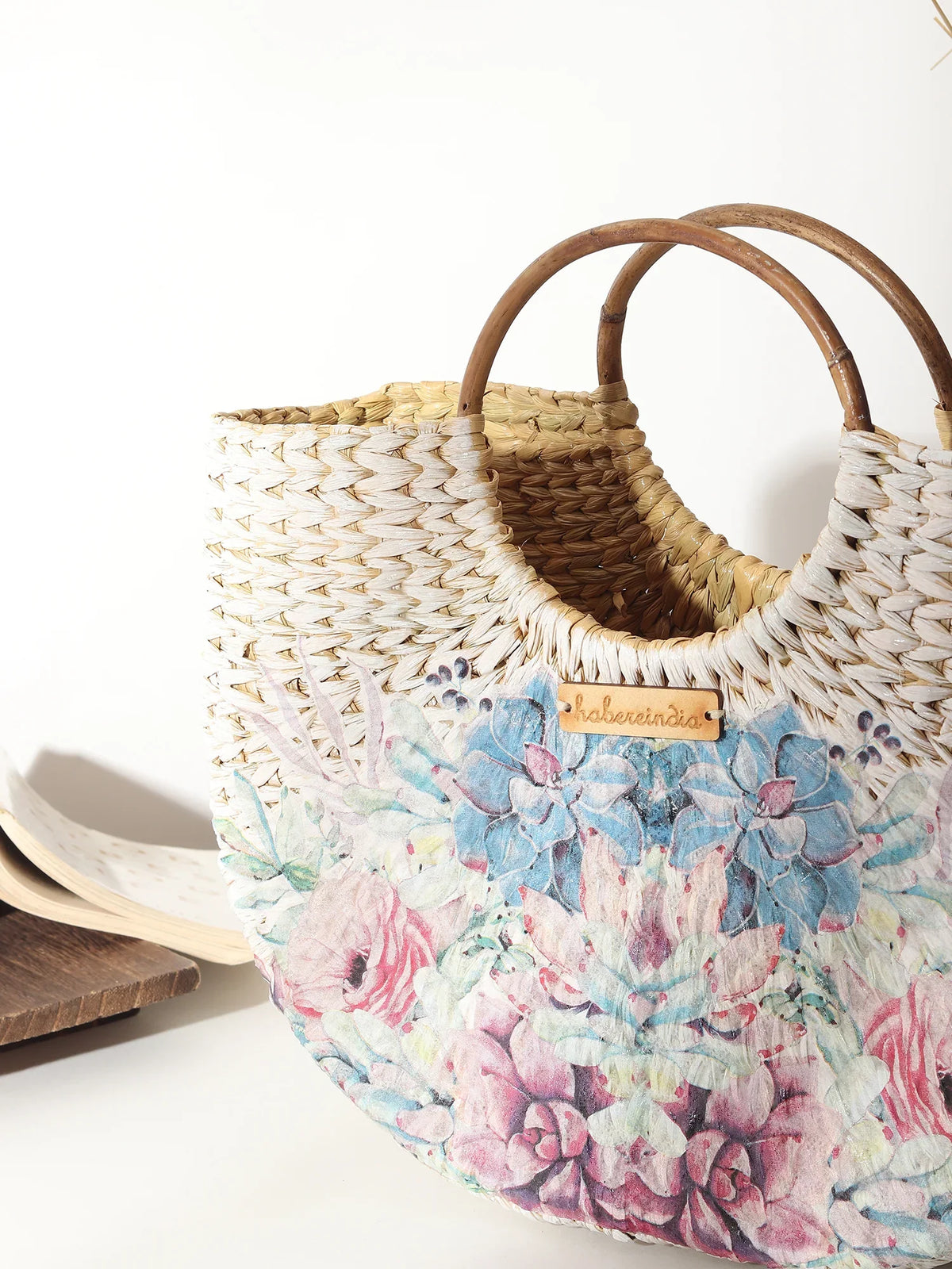 Seagrass U-Shape Tote Bag for Shopping, Storage & Picnic Days