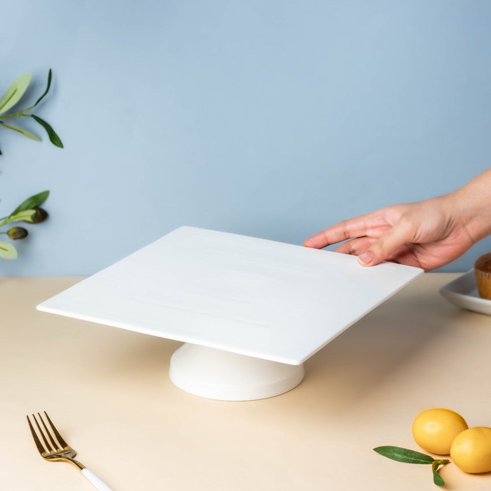 Serena White Square Cake Stand 10 Inch Large Nestasia