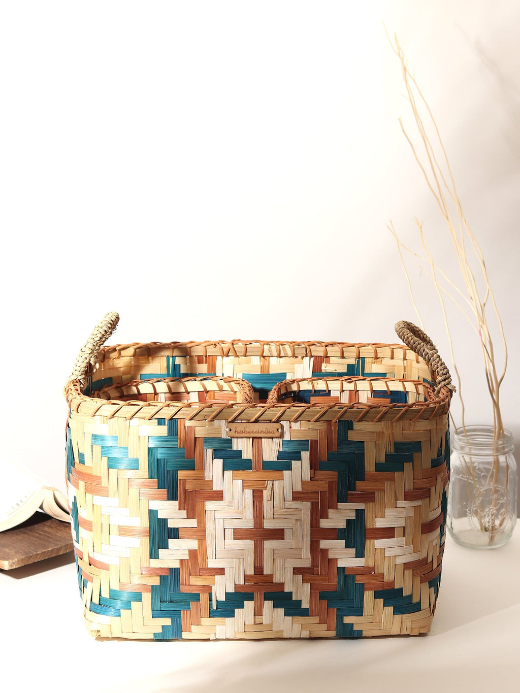 Natural Bamboo Shelf Baskets with Handles Set of 3 for Storage and Home Decor