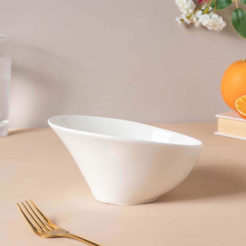Riona Ceramic Round Noodle Bowl White 400 ml Nestasia