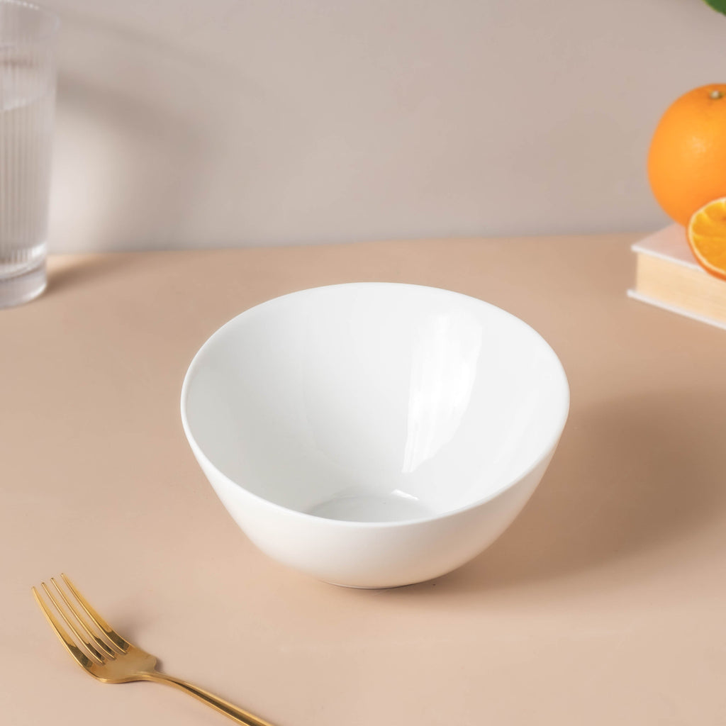 Riona Ceramic Round Noodle Bowl White 400 ml Nestasia