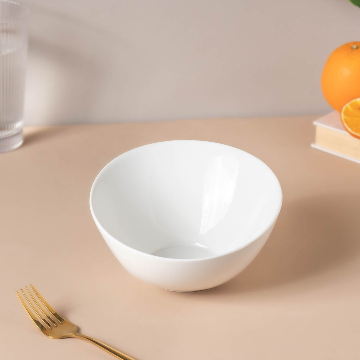 Riona Ceramic Round Noodle Bowl White 400 ml Nestasia