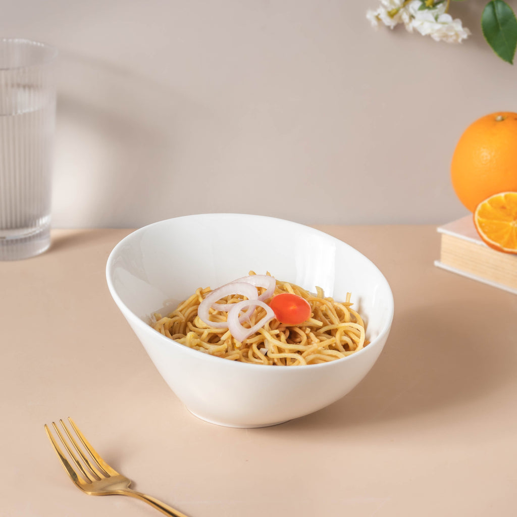Riona Ceramic Round Noodle Bowl White 400 ml Nestasia