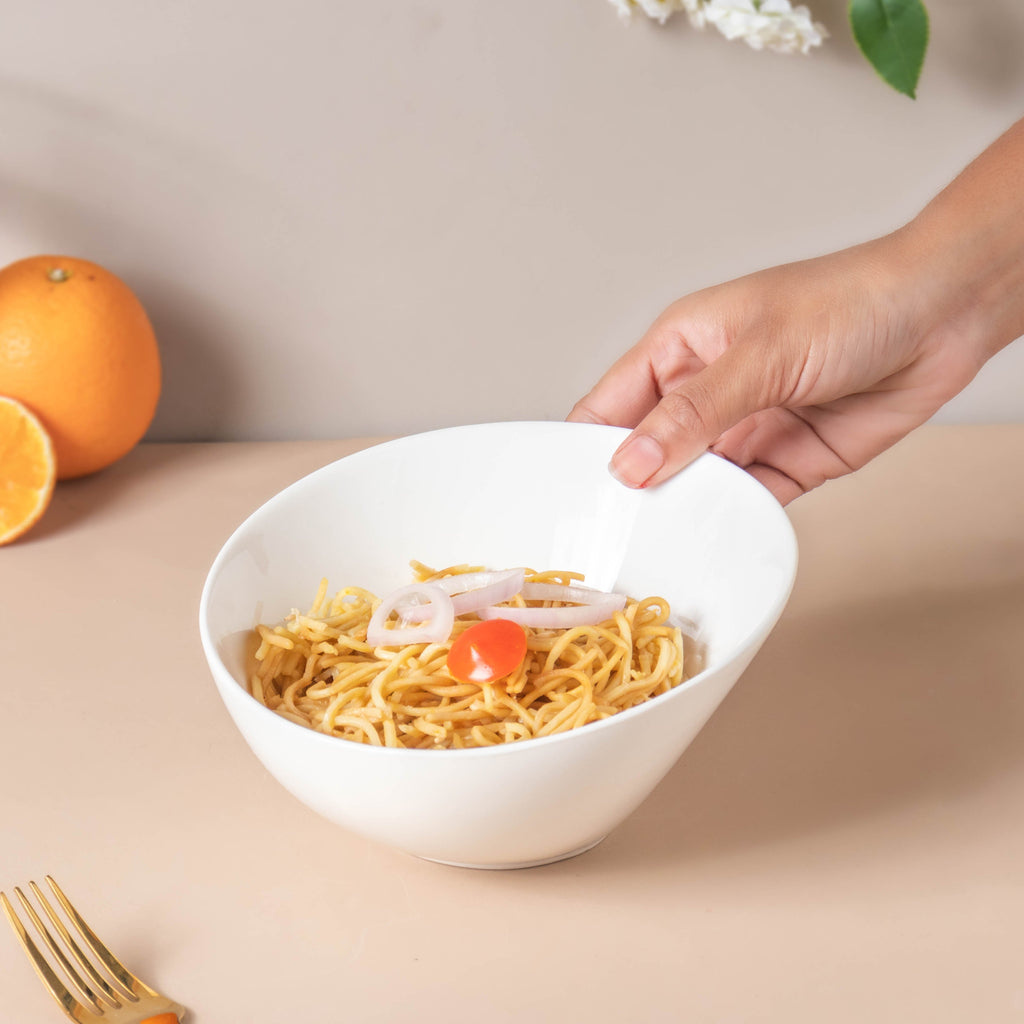Riona Ceramic Round Noodle Bowl White 400 ml Nestasia
