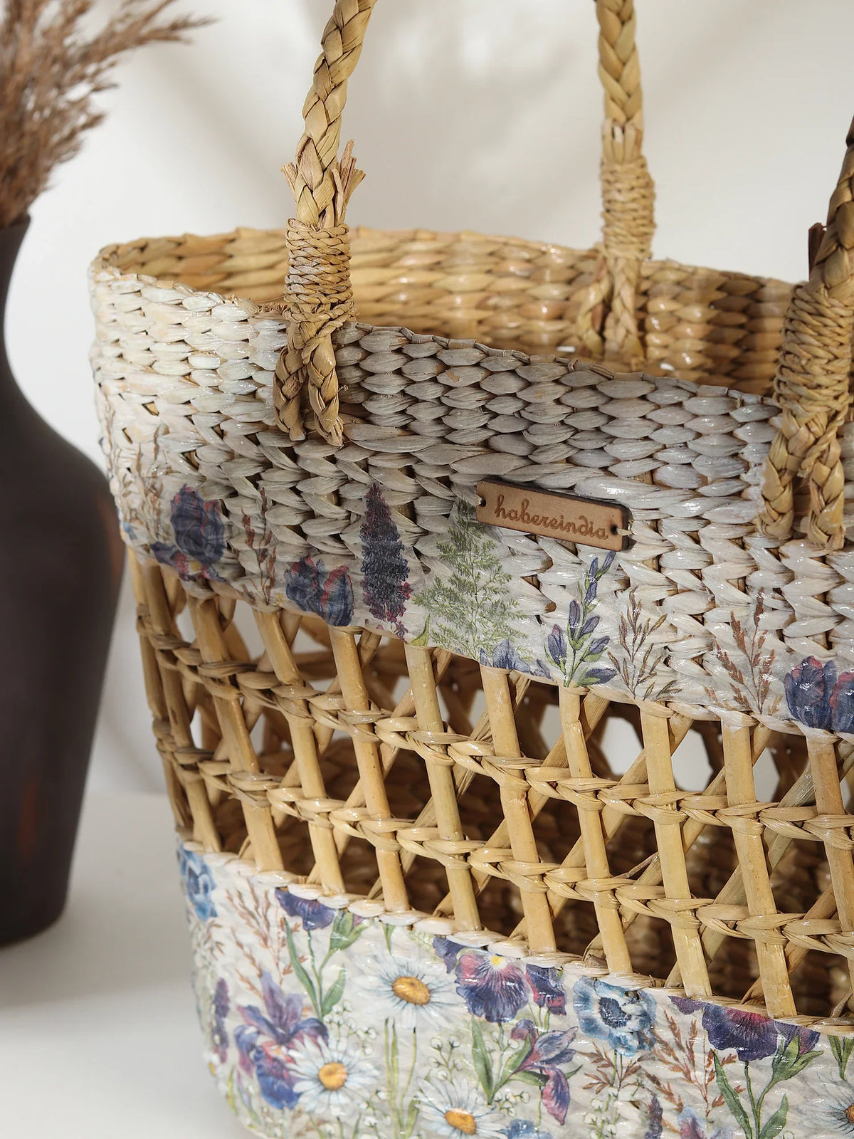 Handwoven Seagrass Tote for Shopping, Picnic & Office Storage