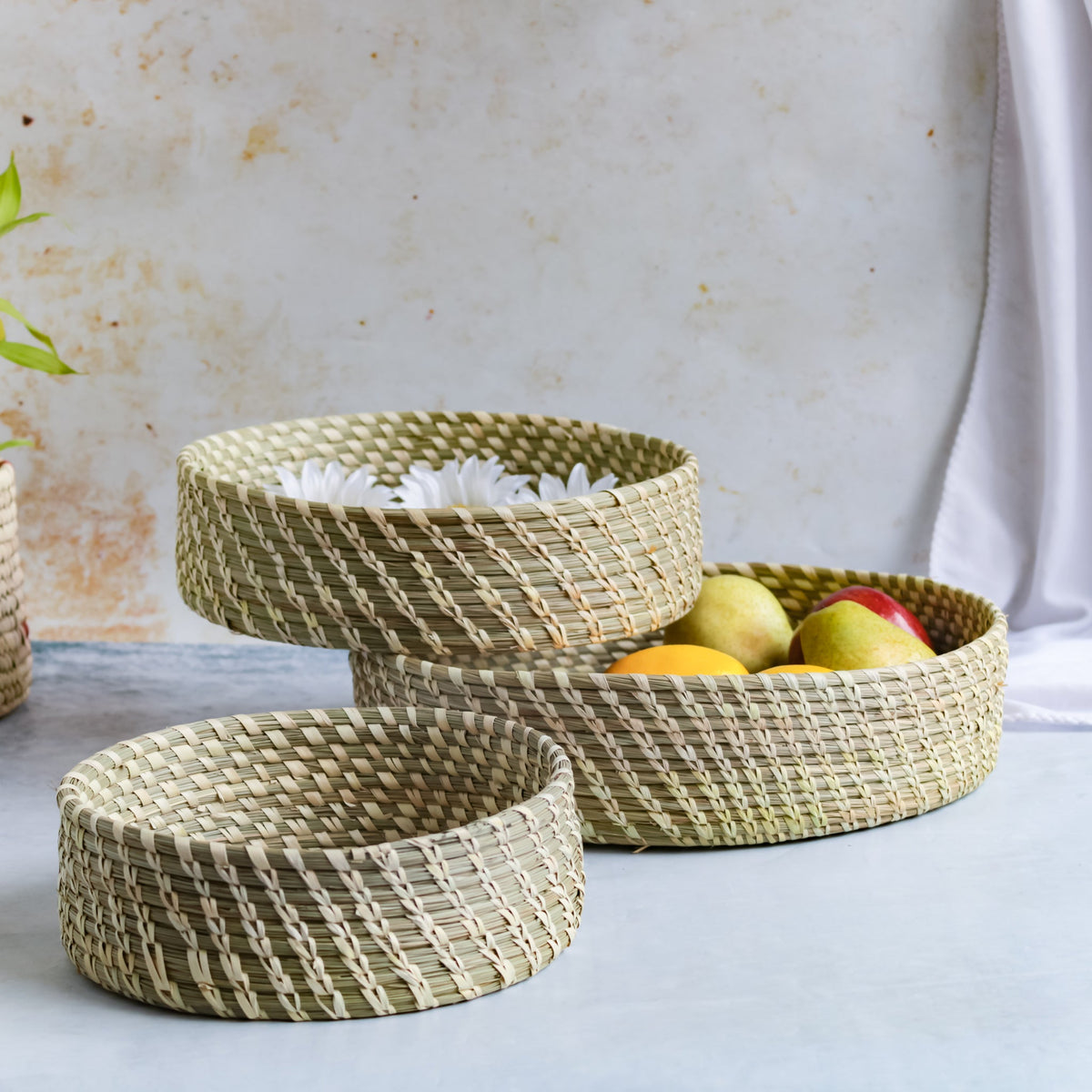 Wicker Storage Basket Set of 3 Nestasia