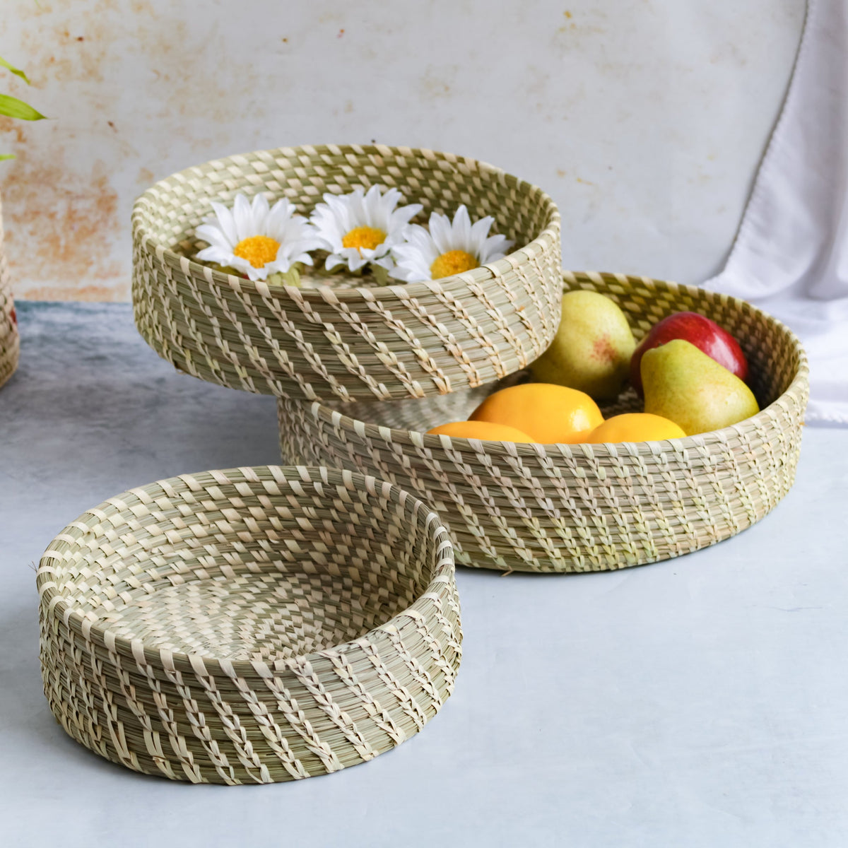 Wicker Storage Basket Set of 3 Nestasia