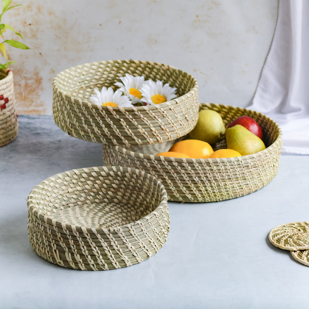 Wicker Storage Basket Set of 3 Nestasia