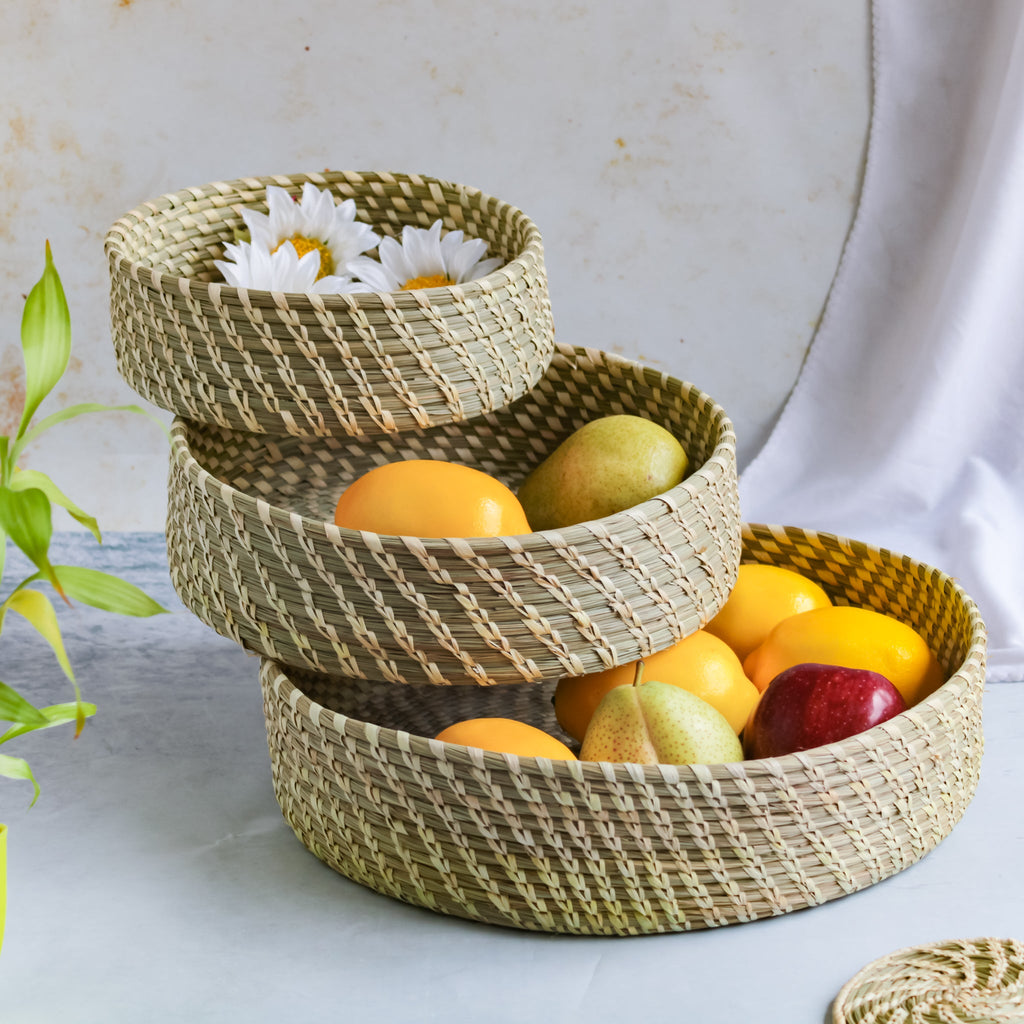 Wicker Storage Basket Set of 3 Nestasia